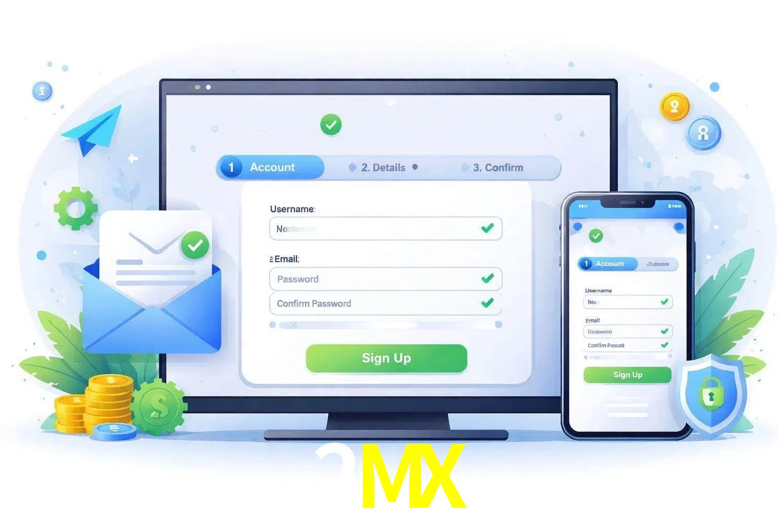 Registro de nuevo usuario y configuración de cuenta 2MX